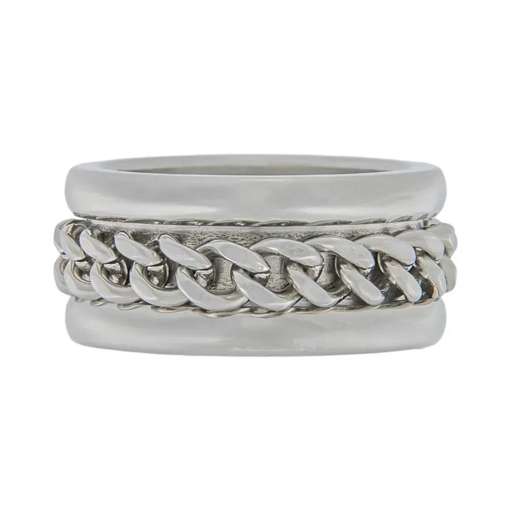 Men's Stainless Steel Curb Chain Band Fashion Ring, Size 10